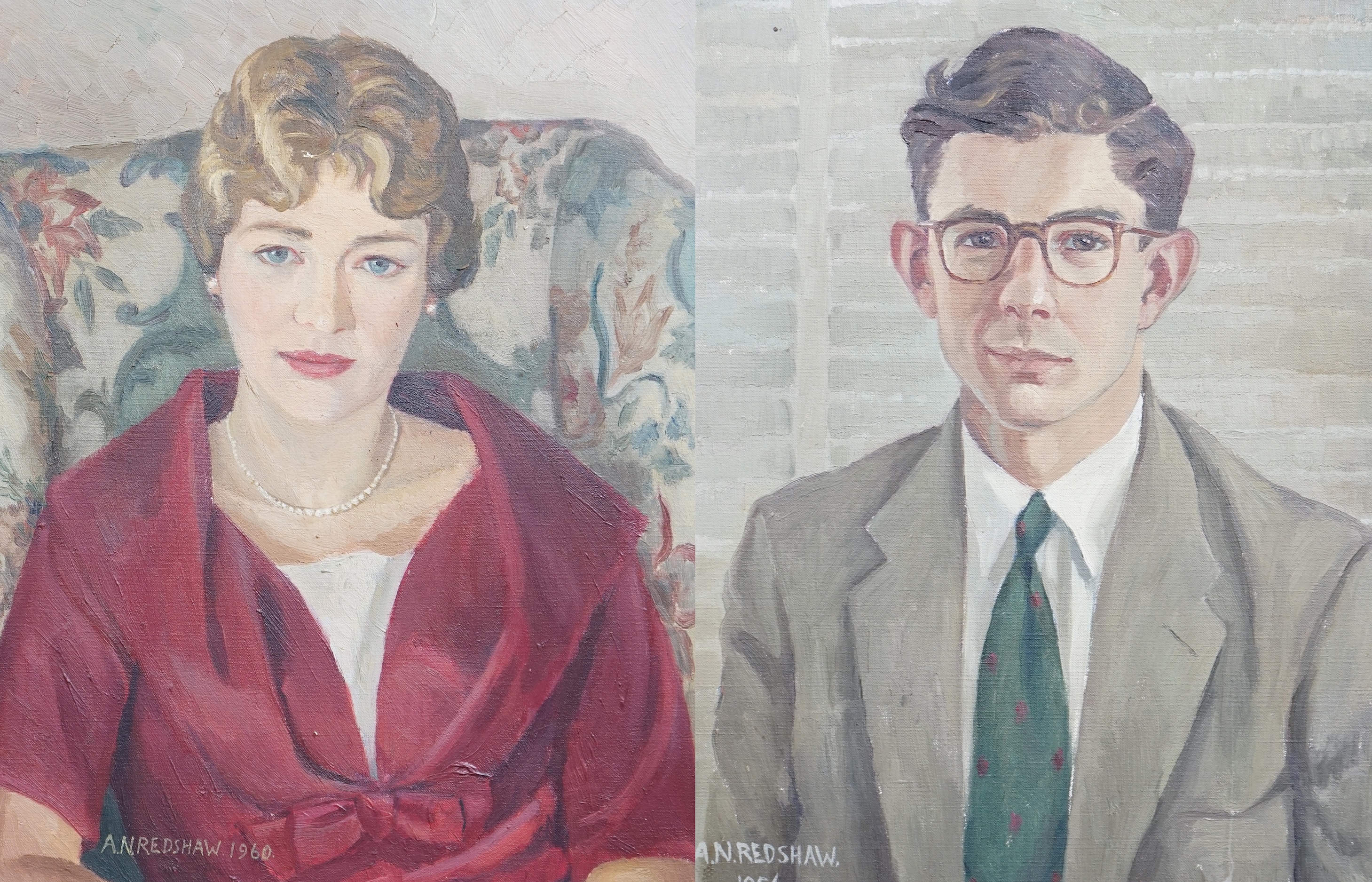 A.N. Redshaw, pair of oils on canvas, Portrait studies, 49 x 39cm. Condition - good